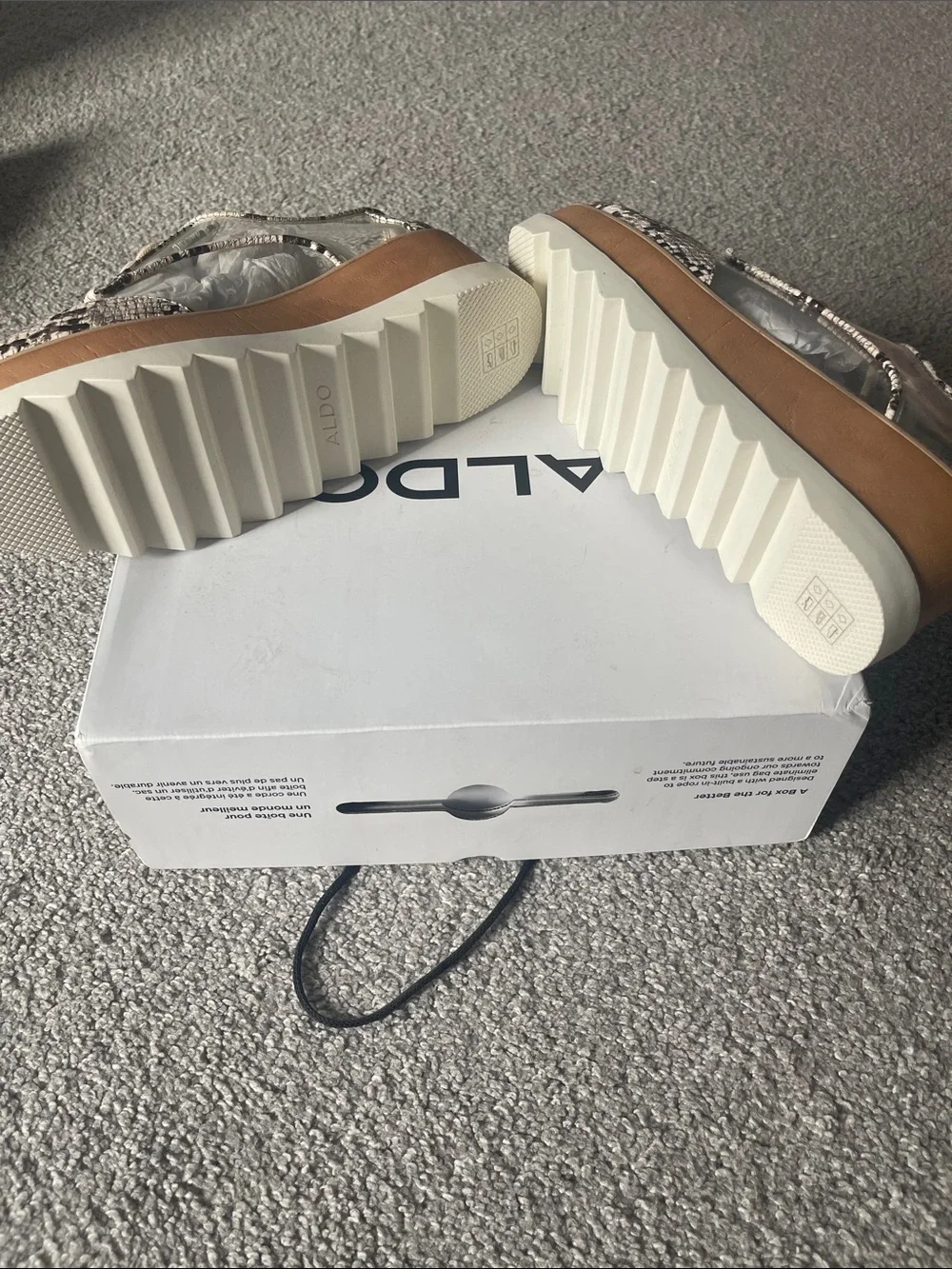 Aldo Beige Snake-Print Platform Oxfords with Clear Panels